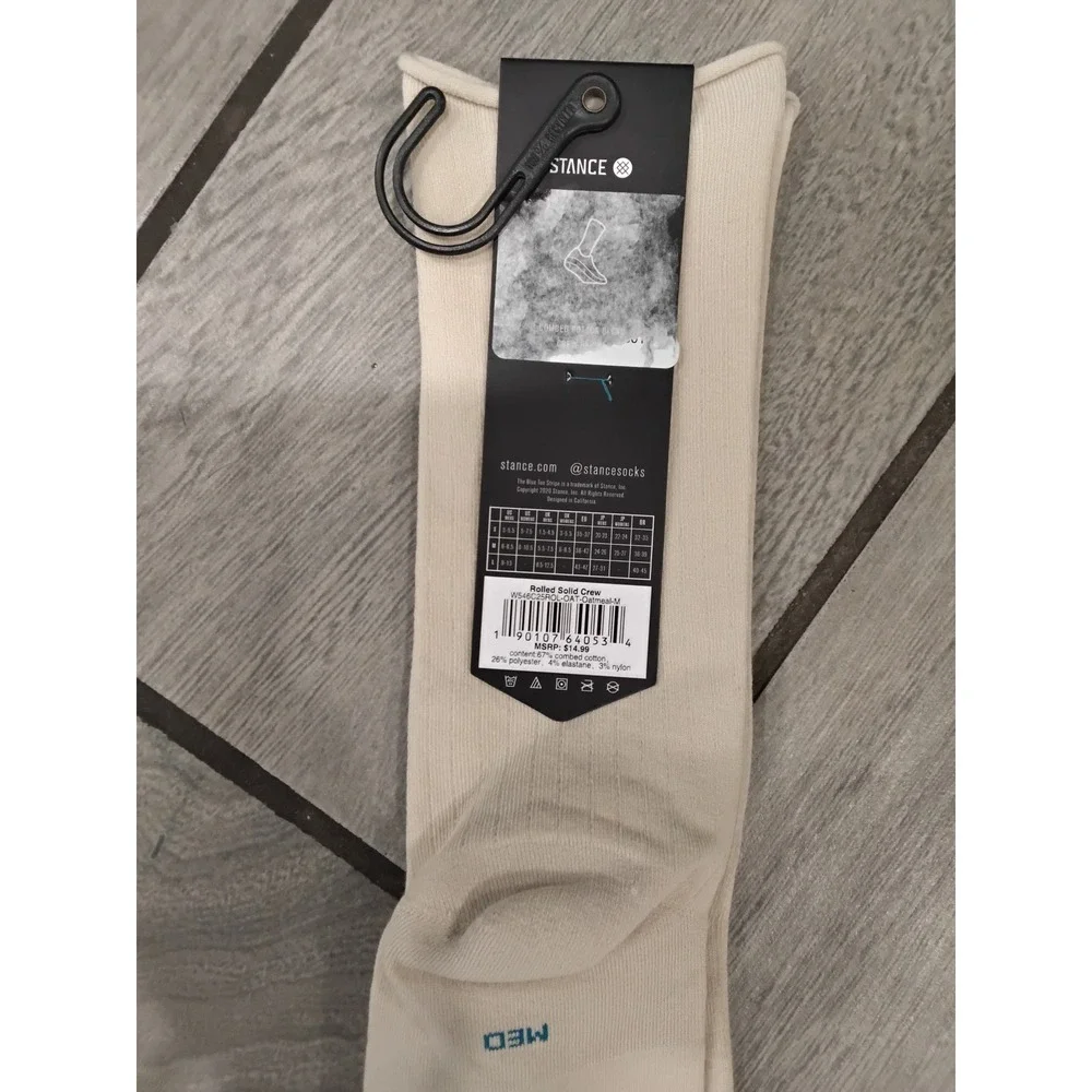 Stance Rolled Solid Crew Socks Oatmeal Cream Medium‎ W546C23ROL-OAT Mens Womens